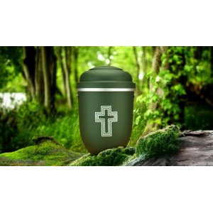Biodegradable Cremation Ashes Funeral Urn / Casket - PARADISE GREEN with BLESSED CROSS